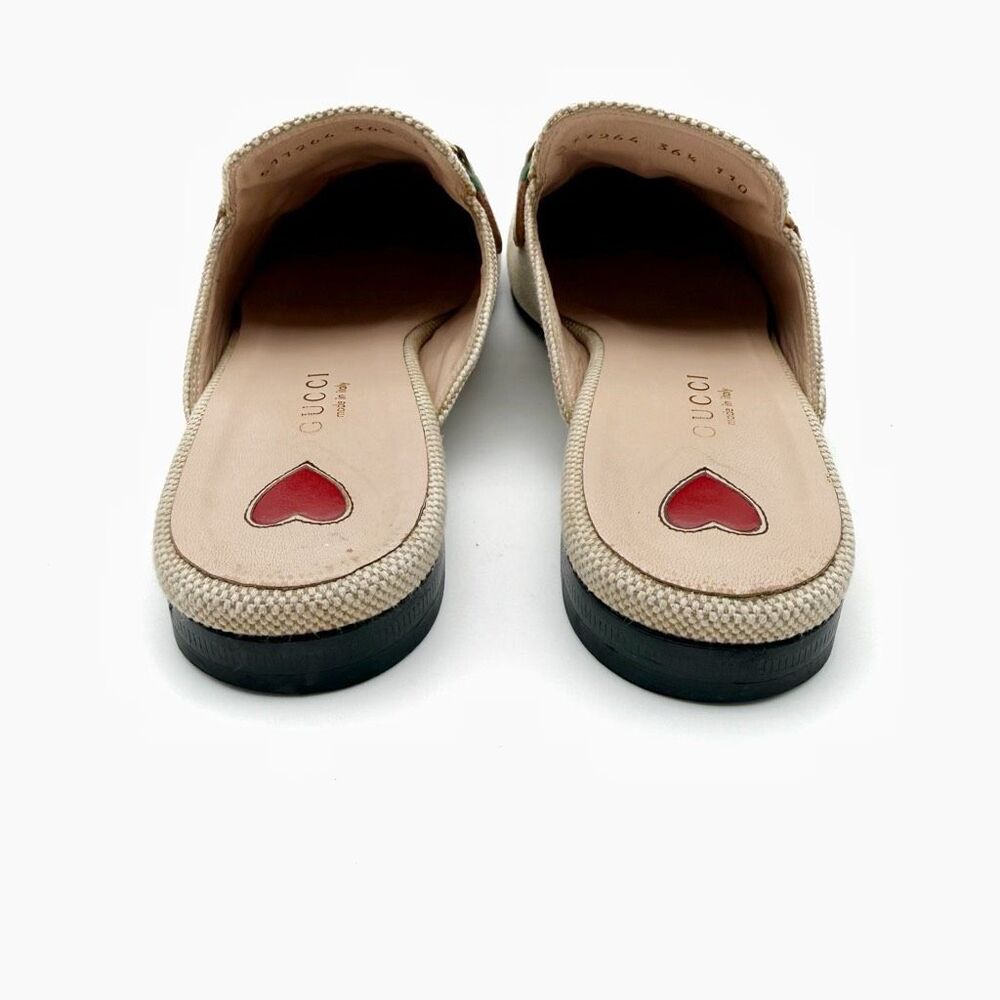 GUCCI Princetown Beige Canvas Mule Size 36.5 Horsebit Slip On Loafer Web Stripe - Picture 10 of 11